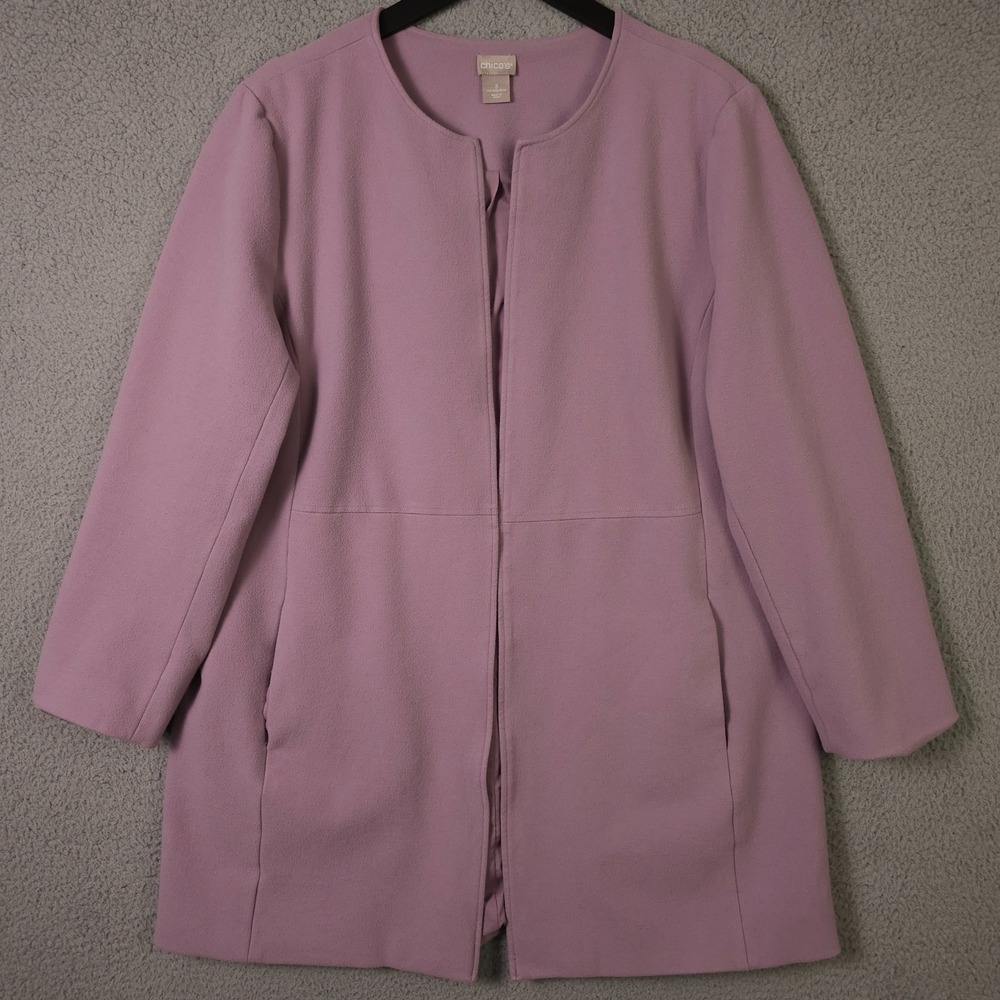 Chicos Jacket Womens 3 US 16 18 Purple Open Collarless Car Coat Lined Blazer - Picture 2 of 14